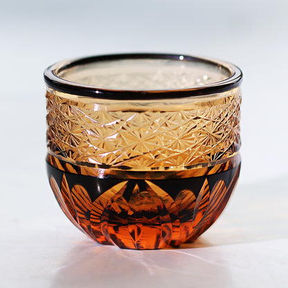 Hand Cut Amber Black Japanese Style Sake Glas Shot Glass 60ml