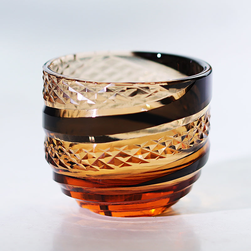 QJ-09 60 ML Handmade Black Amber Colored Cold Sake Glass Cup Edo Kiriko's Shot Glass