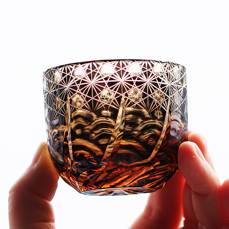 JP-040 60 ML Handcrafts Japanese Style Black Amber Sake Glass Cup Hand Engraved Chilled Sake Glasses