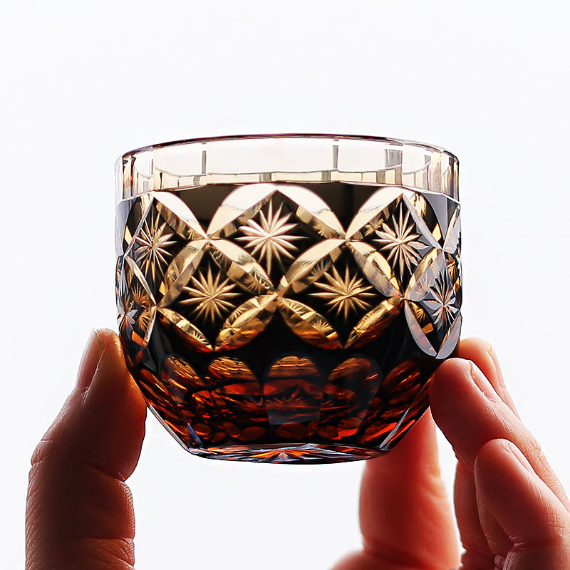 Hand Cut Amber Black Japanese Style Sake Glas Shot Glass 60ml