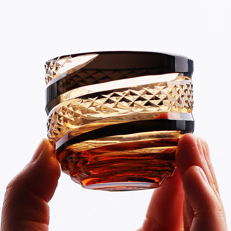 Hand Cut Amber Black Japanese Style Sake Glas Shot Glass 60ml