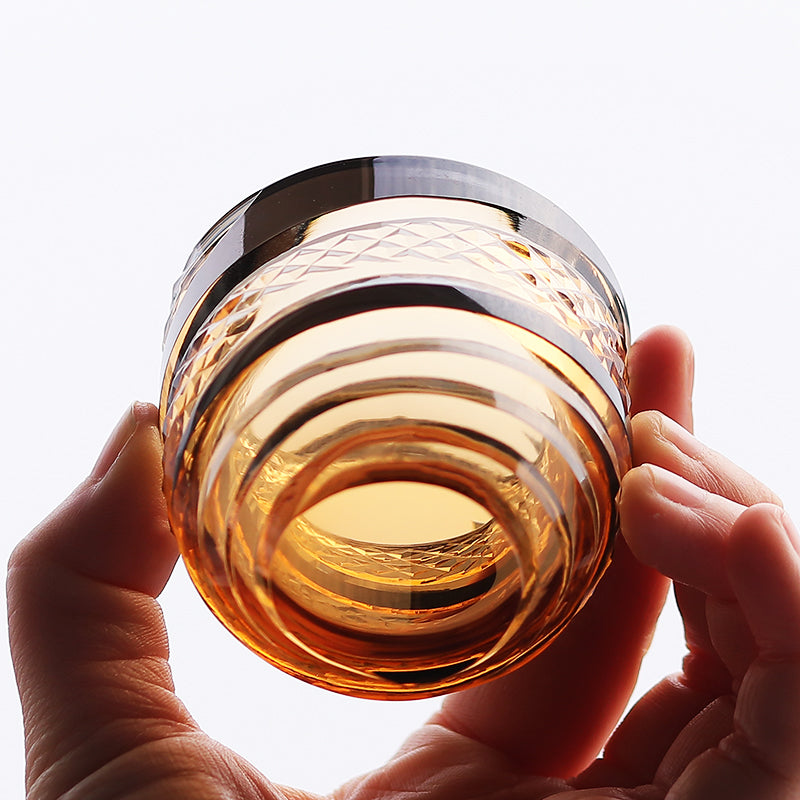QJ-09 60 ML Handmade Black Amber Colored Cold Sake Glass Cup Edo Kiriko's Shot Glass