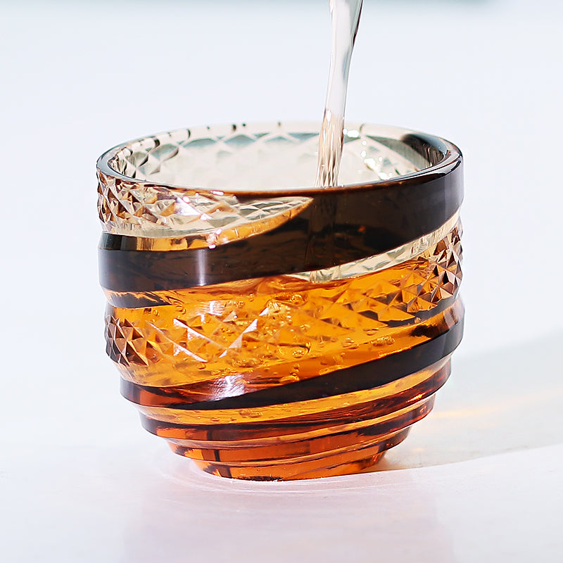 QJ-09 60 ML Handmade Black Amber Colored Cold Sake Glass Cup Edo Kiriko's Shot Glass