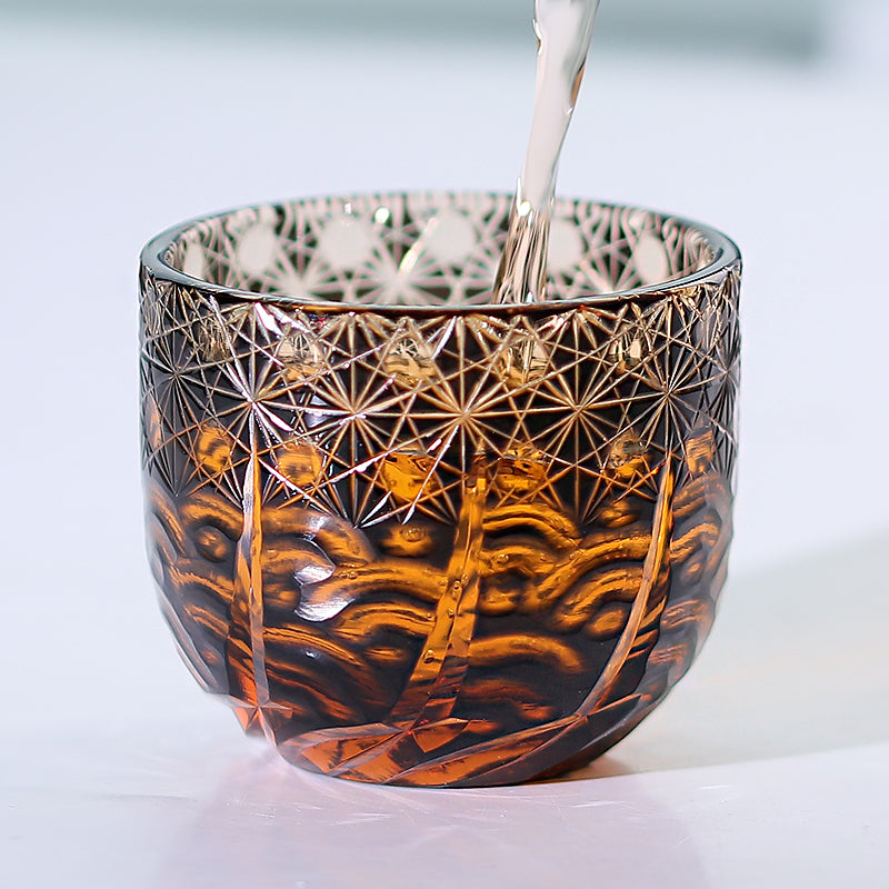 JP-040 60 ML Handcrafts Japanese Style Black Amber Sake Glass Cup Hand Engraved Chilled Sake Glasses