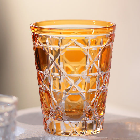 Diamond Cut Crystal Drinking Glass 10oz Orange