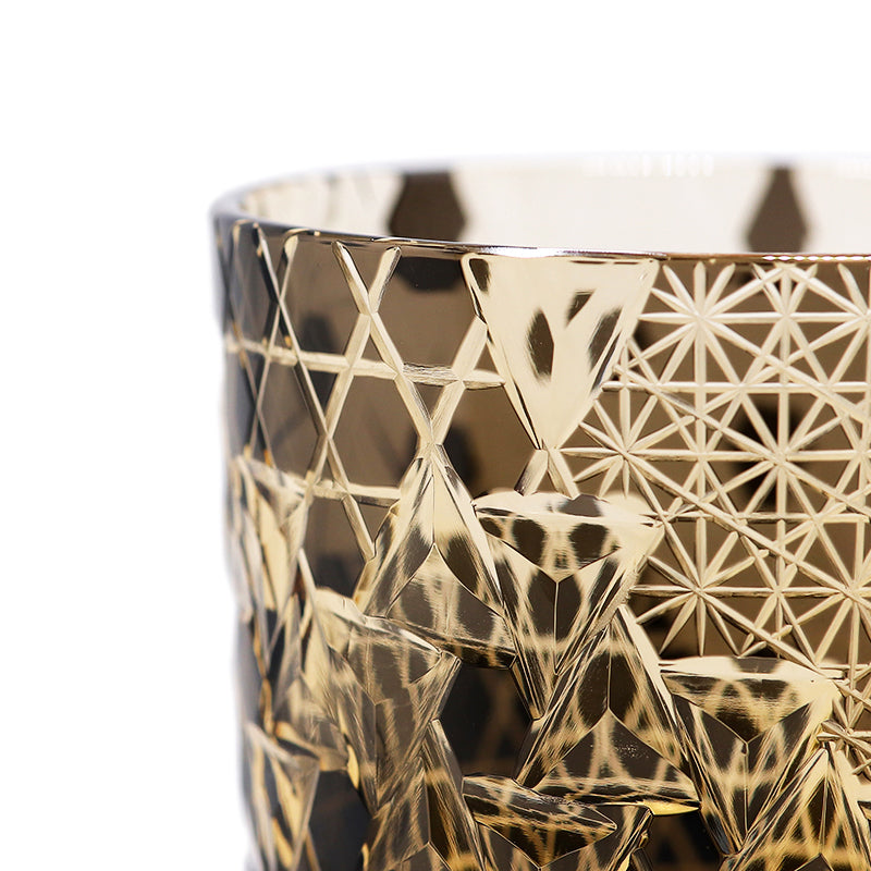 Close-up of Geometric Edo Kiriko Whiskey Tumbler Black - JINZHI GLASS crystal glassware