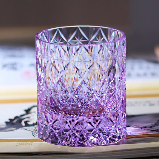 JP-129  Edo Kiriko Handcrafted Celestial Stars Whisky Glass Purple K9 Crystal Glass Tumbler With Gift Box