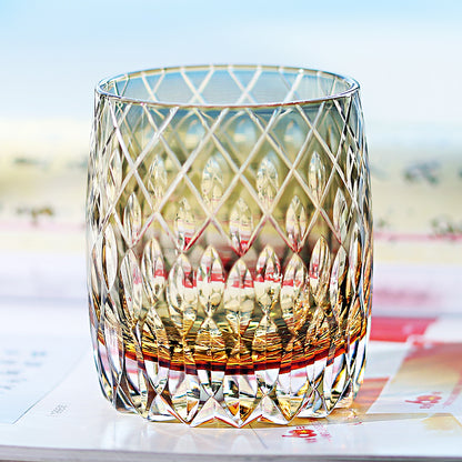 JP-064 310ml Handcrafts Japanese Style Roundish Grey Whiskey Glass Tumblers Edo Kiriko's Fine Lines And Rhombus-shaped With Gift Box