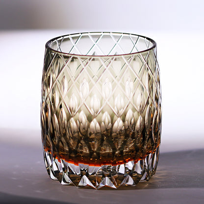 JP-064 310ml Handcrafts Japanese Style Roundish Grey Whiskey Glass Tumblers Edo Kiriko's Fine Lines And Rhombus-shaped With Gift Box
