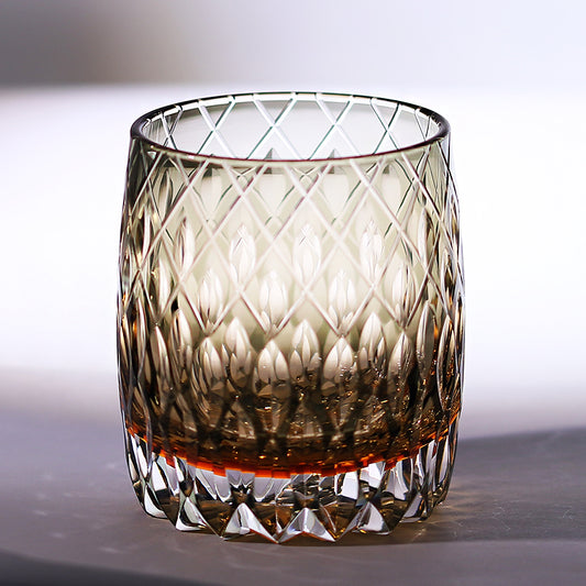 JP-064 310ml Handcrafts Japanese Style Roundish Grey Whiskey Glass Tumblers Edo Kiriko's Fine Lines And Rhombus-shaped With Gift Box