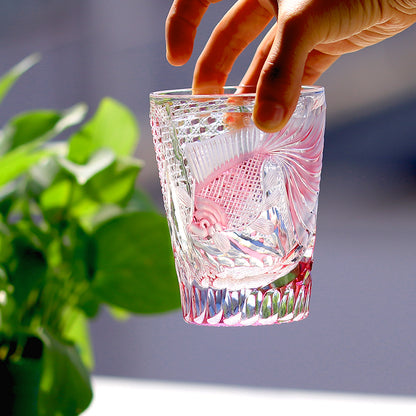 JP-019 280ml Edo Kiriko Handcrafted Rose Koi Cocktail Whisky Glasses Gold Pink In Gift Box