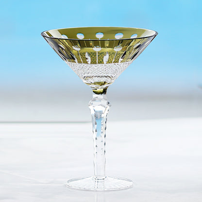 Handcrafted Army Green Colored Crystal Stem Glass Barware With Hand Cut Timeless Design