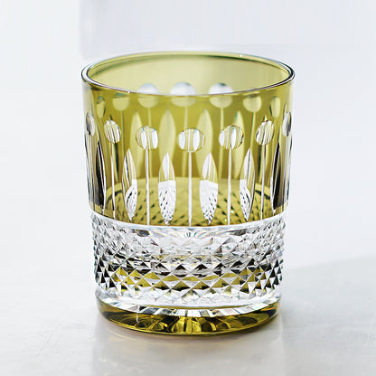Handcrafted Army Green Colored Crystal Stem Glass Barware With Hand Cut Timeless Design