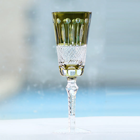 JP-002 250 ml Hand Cuts and Chartreuse Cased Crystal Glass Champagne Coupe Engraved Lotus Design