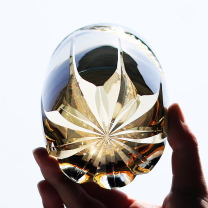 JP-065  310ml Grey Japanese Style Edo Kiriko Handcrafted Obsidian Lightning Whisky Glass Roundish With Gift Box