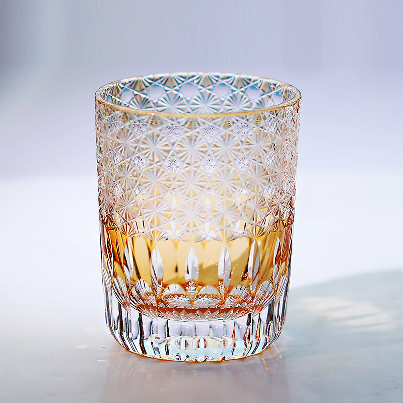 JP-005  Handcrafts Edo Kiriko Orange Old Fashioned Glass Beer Glass Tumbler In Gift Box