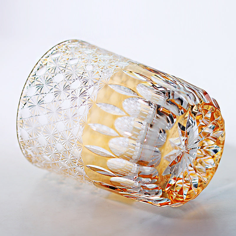 JP-005  Handcrafts Edo Kiriko Orange Old Fashioned Glass Beer Glass Tumbler In Gift Box