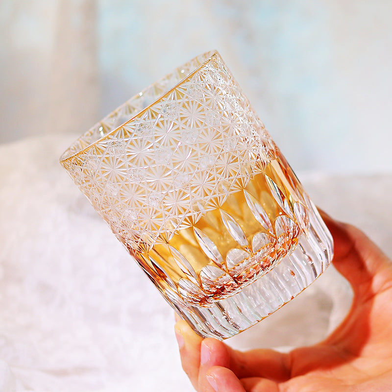 Orange Lowball & Highball Glass Floral Design