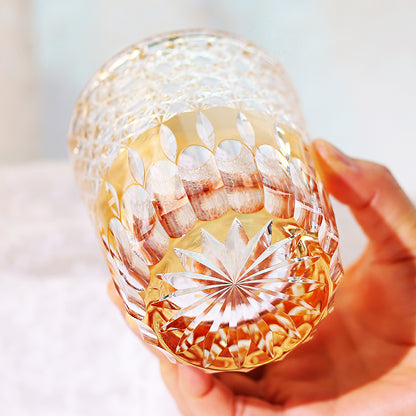 JP-005  Handcrafts Edo Kiriko Orange Old Fashioned Glass Beer Glass Tumbler In Gift Box