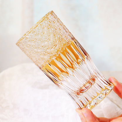 JP-004  Handcrafts Edo Kiriko Orange Cased Crystal Glass Cocktail Tumbler Beer Glass 260ml In Gift Box