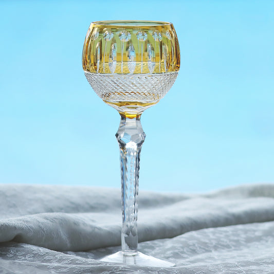 JP-096  8oz Handcrafted Orange Color Cased Wine Glass Goblet Hand Cutting Lotus Deisgn