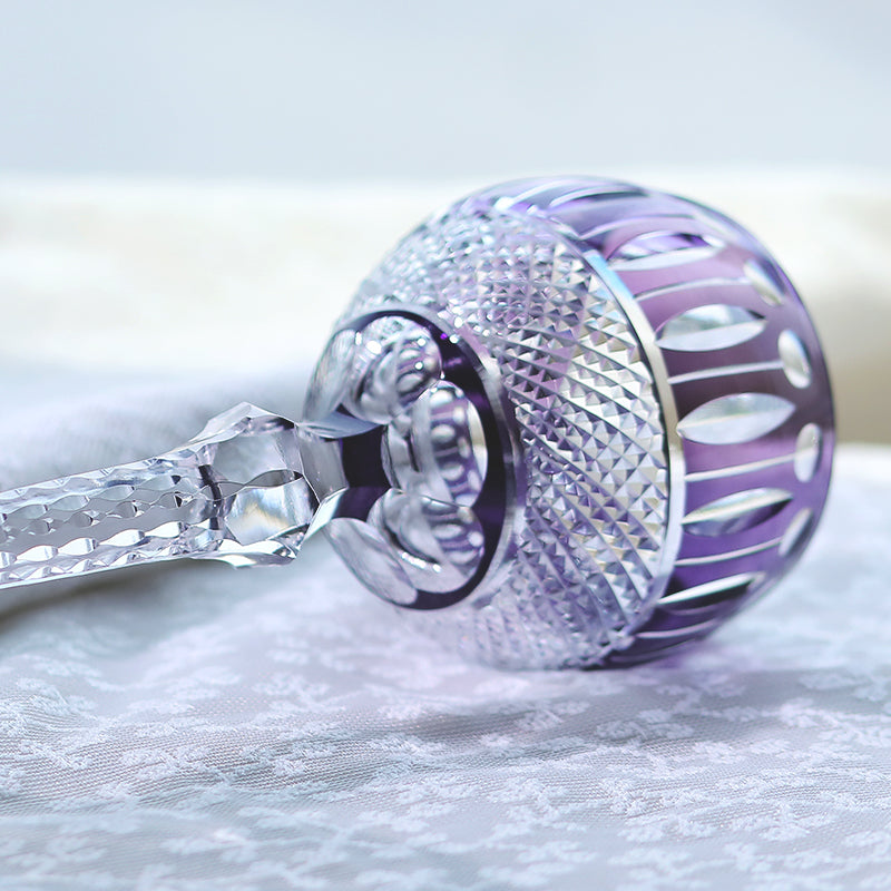 JP-096  8oz Hand Cut to Clear and Purple Colored Wine Glass Goblet Hand Cutting Lotus Deisgn