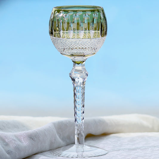 JP-096  8oz Hand Engraved Army Green Colored Wine Glass with Classic Cutting Lotus Deisgn