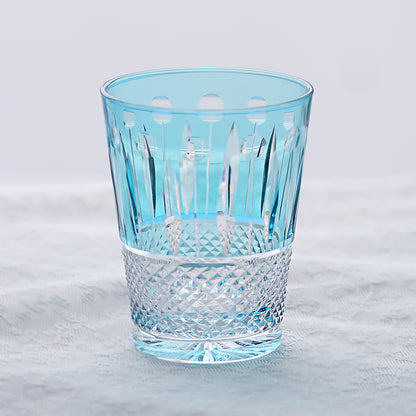 JP-095 Hand Cut and Sky Blue Crystal Glass Water Tumbler For Whiskey Old Fashioned Beverage Social Drinkers
