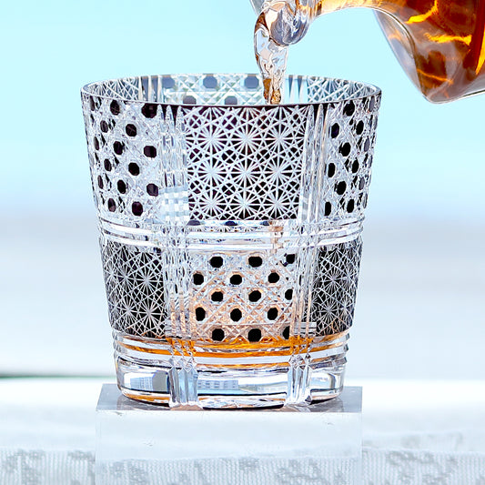 JP-008  320ml Hand Cut to Black Colored Whiskey Glass Tumbler Edo Kiriko Old Fashioned Glasses with Gift Box