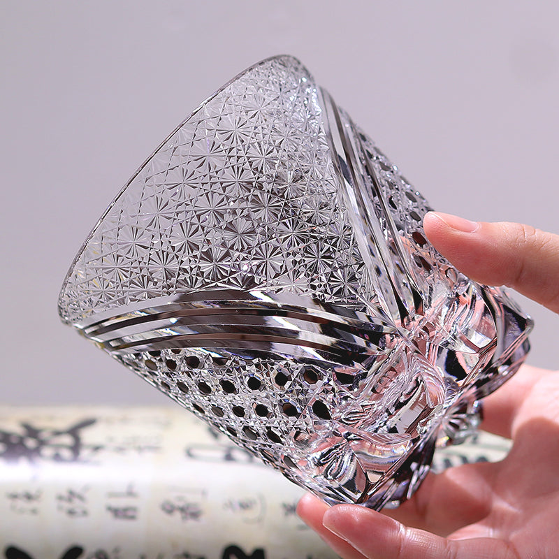 JP-009 320ml Hand Engraved and Black Colored Whiskey Glass Tumbler with Edo Kiriko's Hawk Spread Wings Design