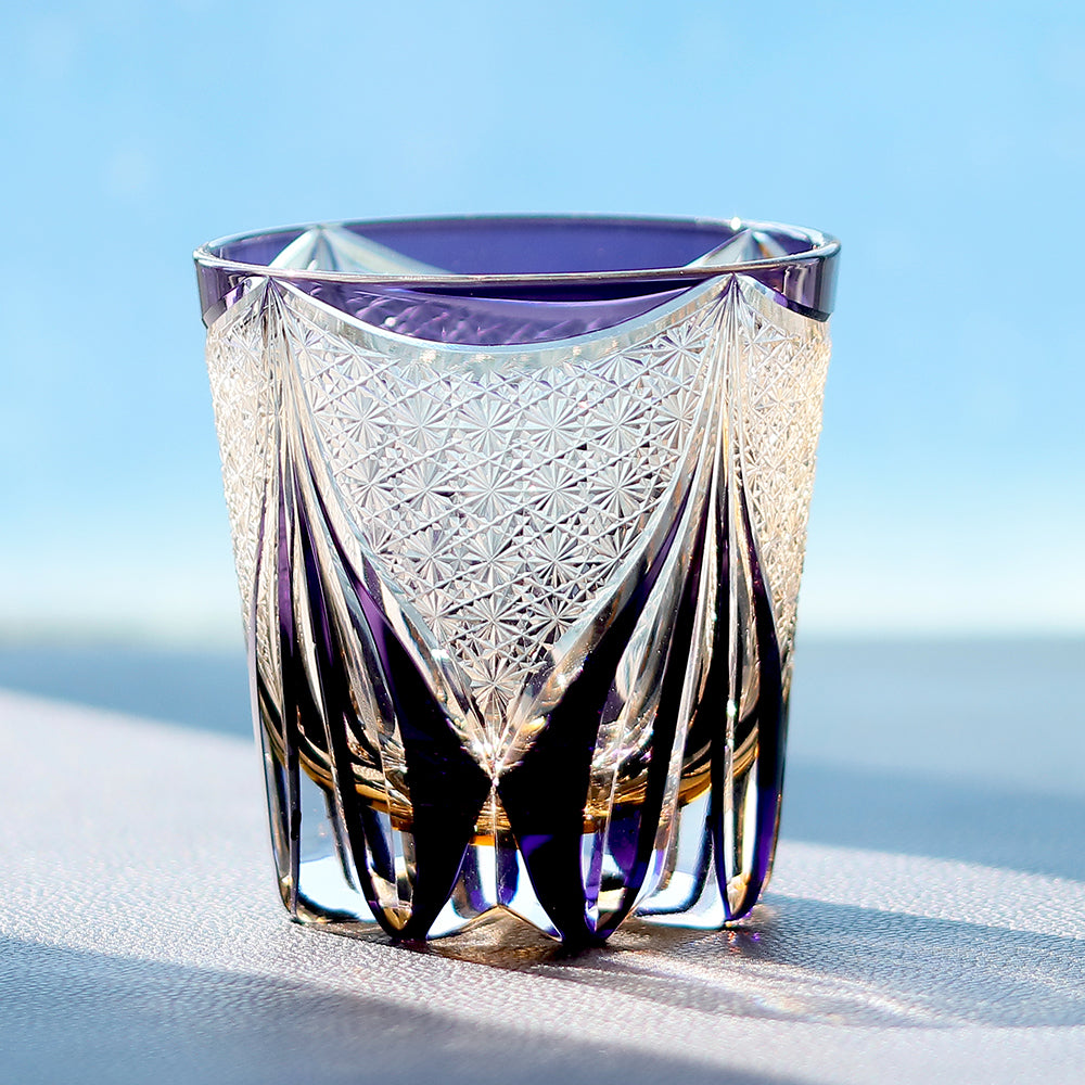 JP-012  320ml  Handcrafted Purple  Edo Kiriko Whisky Glass Tumbler With Gift Box