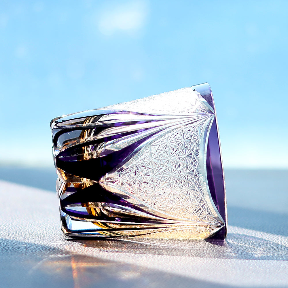 JP-012  320ml  Handcrafted Purple  Edo Kiriko Whisky Glass Tumbler With Gift Box