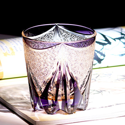 JP-012  320ml  Handcrafted Purple  Edo Kiriko Whisky Glass Tumbler With Gift Box