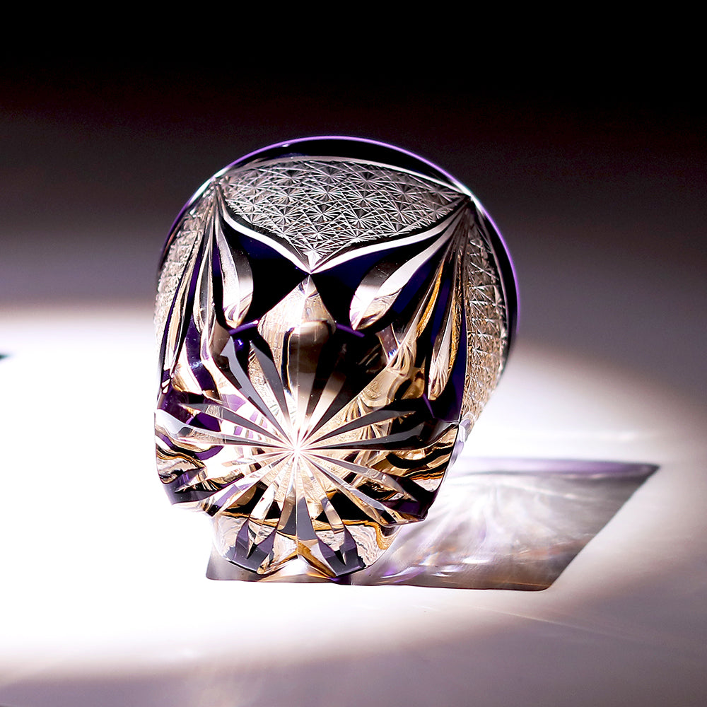 JP-012  320ml  Handcrafted Purple  Edo Kiriko Whisky Glass Tumbler With Gift Box