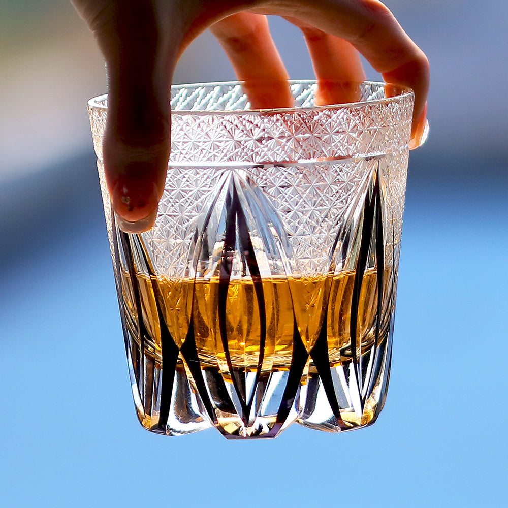 JP-011 320ml  Edo Kiriko Handcrafted Purple Flame Whisky Glass With Gift Box