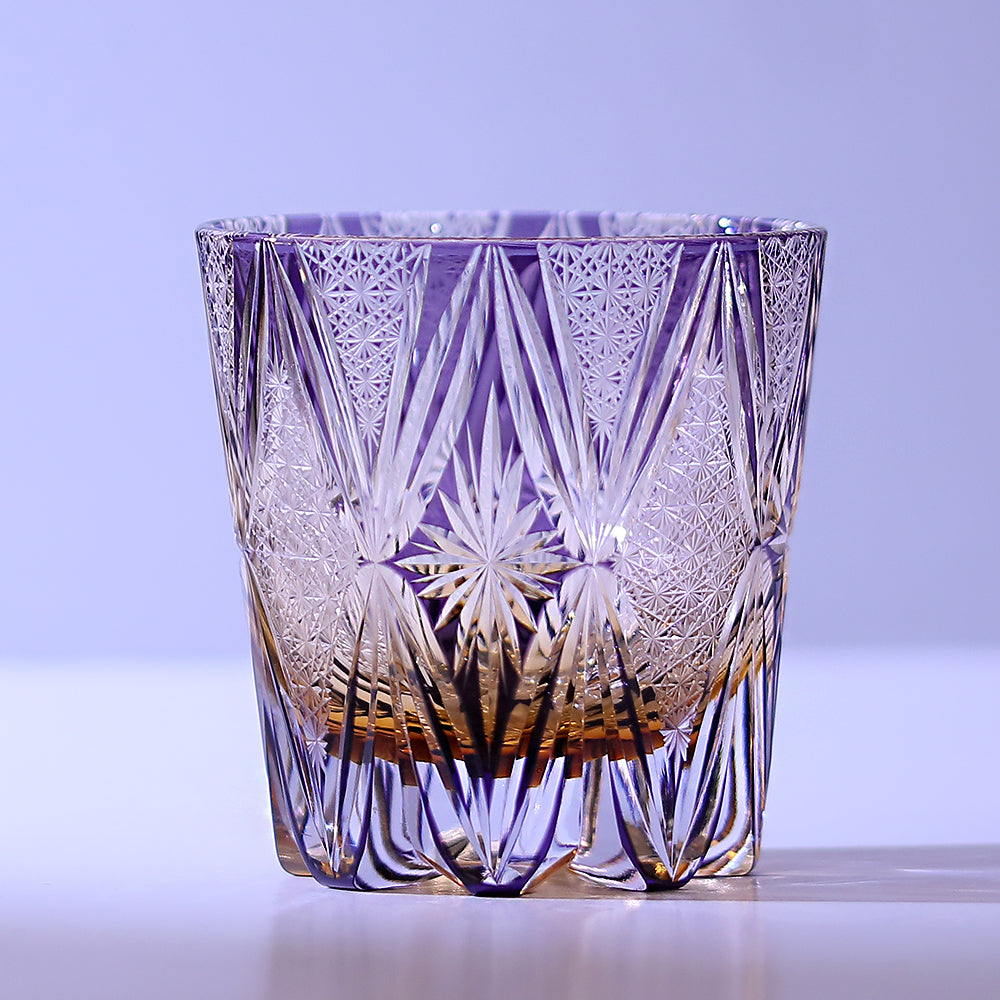 JP-013  320ml  Handcrafted Purple  Edo Kiriko Whisky Glass Tumbler With Gift Box