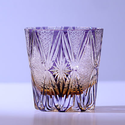 JP-013  320ml  Handcrafted Purple  Edo Kiriko Whisky Glass Tumbler With Gift Box