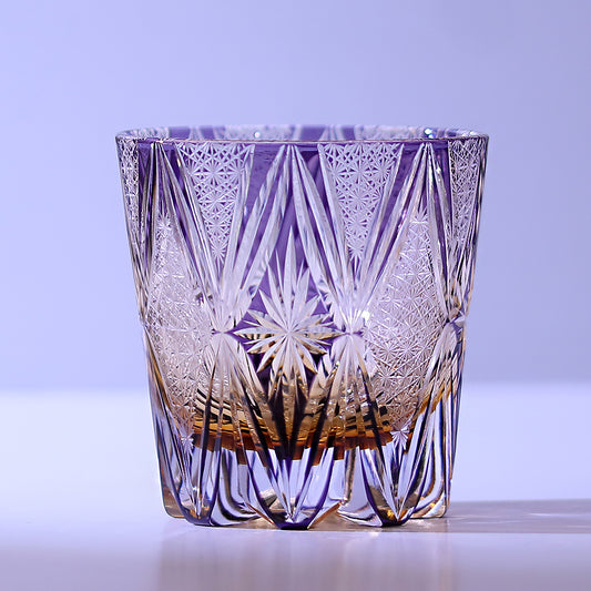 JP-013  320ml  Handcrafted Purple  Edo Kiriko Whisky Glass Tumbler With Gift Box