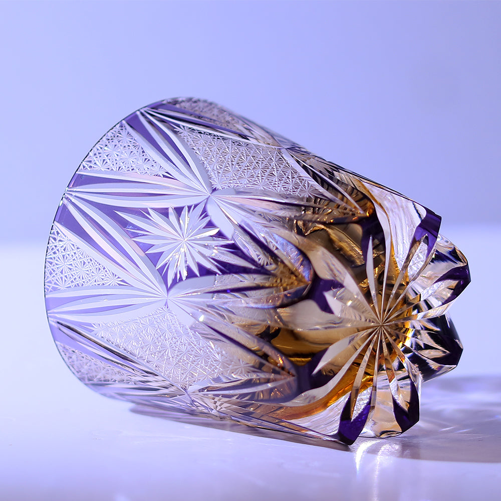 JP-013  320ml  Handcrafted Purple  Edo Kiriko Whisky Glass Tumbler With Gift Box