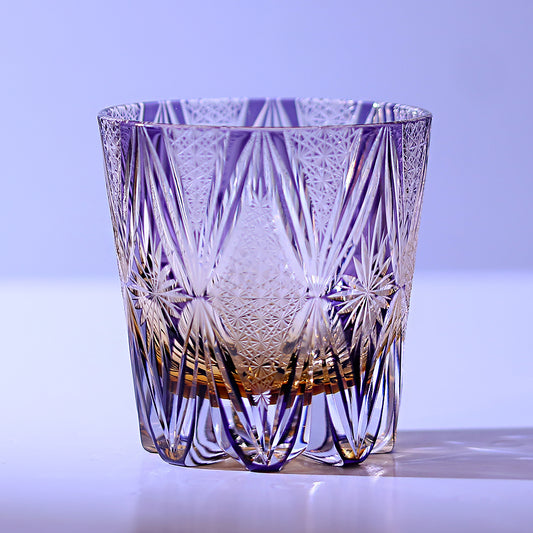 JP-013  320ml  Handcrafted Purple  Edo Kiriko Whisky Glass Tumbler With Gift Box