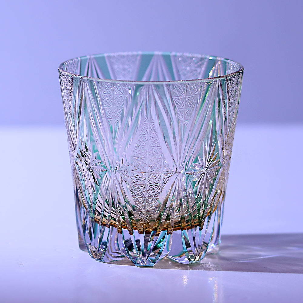 JP-013  320ml Handcrafted Green Edo Kiriko Whisky Glass Tumbler With Gift Box