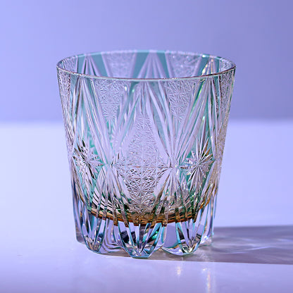 JP-013  320ml Handcrafted Green Edo Kiriko Whisky Glass Tumbler With Gift Box