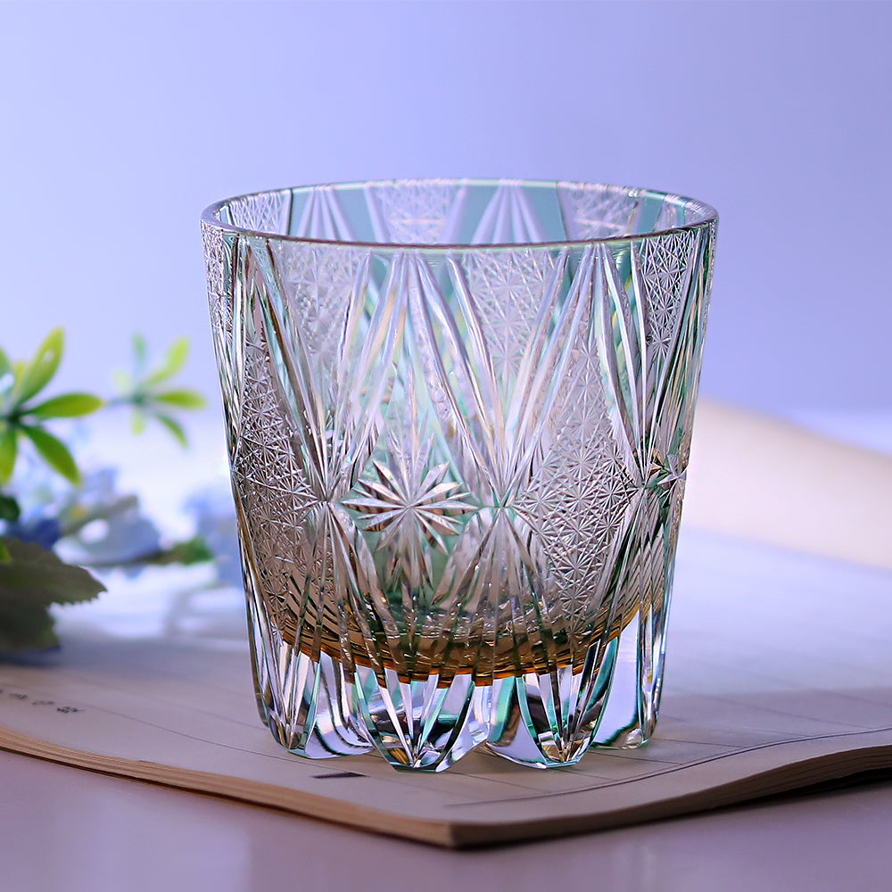 JP-013  320ml Handcrafted Green Edo Kiriko Whisky Glass Tumbler With Gift Box