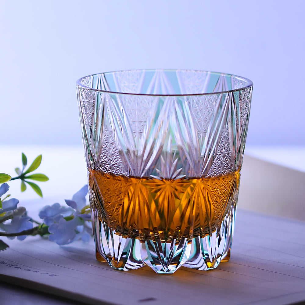 JP-013  320ml Handcrafted Green Edo Kiriko Whisky Glass Tumbler With Gift Box