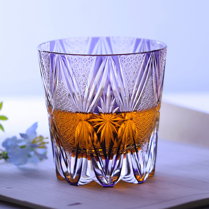 JP-013  320ml  Handcrafted Purple  Edo Kiriko Whisky Glass Tumbler With Gift Box