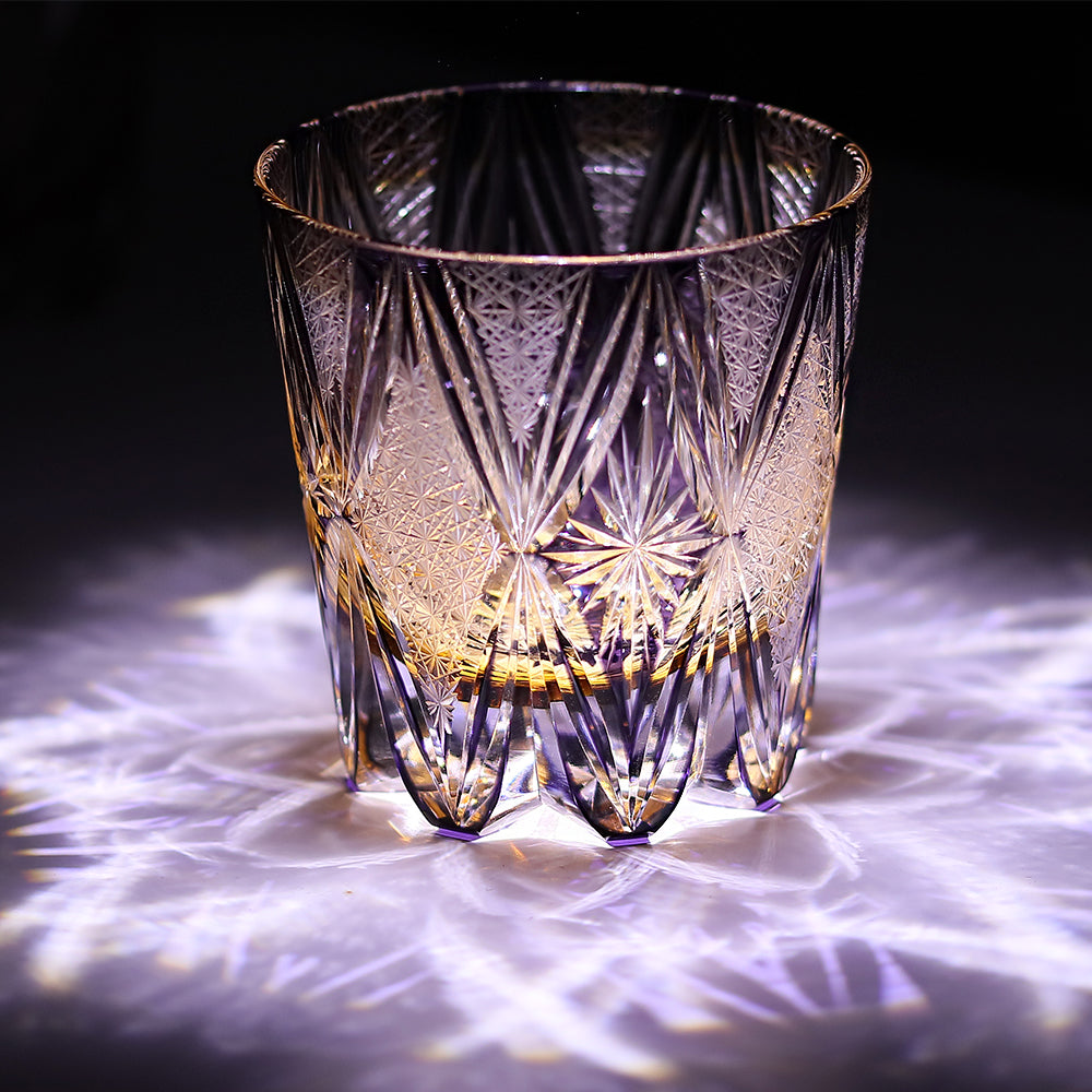 JP-013  320ml  Handcrafted Purple  Edo Kiriko Whisky Glass Tumbler With Gift Box