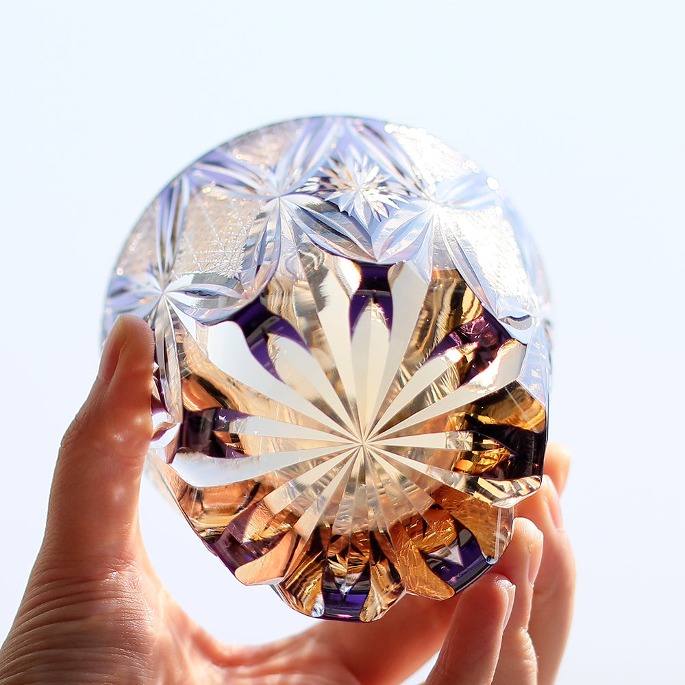 JP-013  320ml  Handcrafted Purple  Edo Kiriko Whisky Glass Tumbler With Gift Box