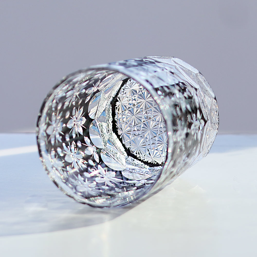 JP-044 250 ml Edo Kiriko Handcrafted Edo Kiriko's Sakura Snow Whisky Glasses Black