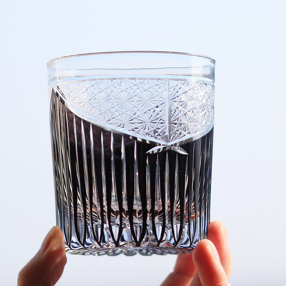 JP-052 Handcrafted Japanese Style Edo Kiriko Karmic Whisky Glasses Black With Gift Box