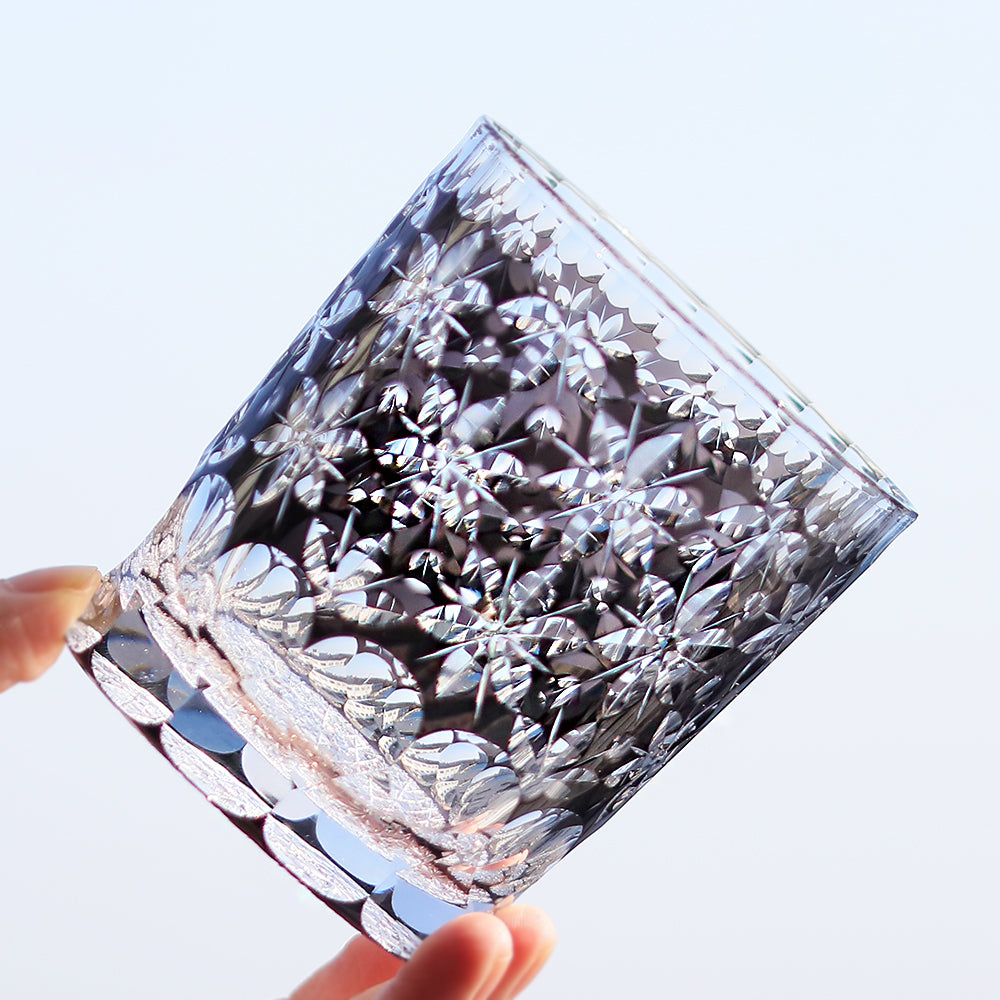 JP-044 250 ml Edo Kiriko Handcrafted Edo Kiriko's Sakura Snow Whisky Glasses Black